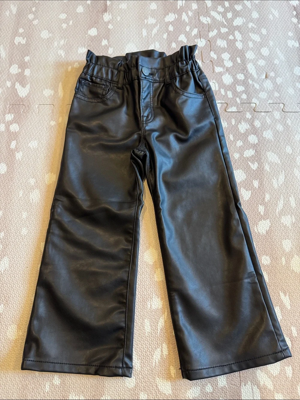 Baby Gap Girls Black Vegan Leather Stride Pants Wide Leg Paperbag Waist Size 4